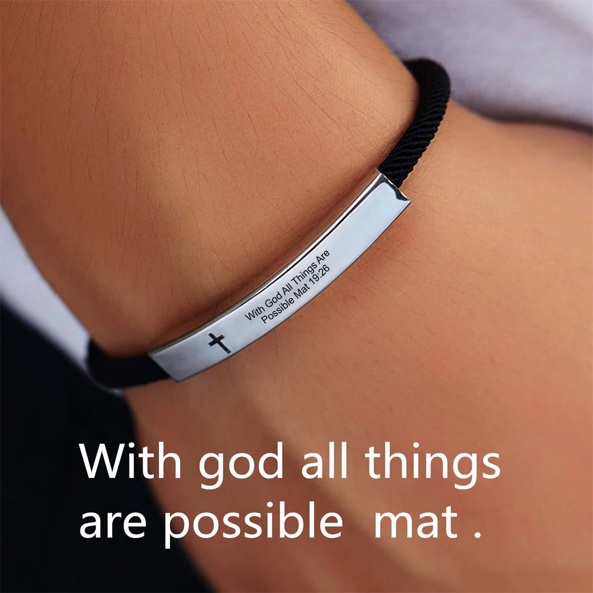 Cross Jesus Scripture Bracelet Christian Bible Verse Stainless Steel Bracelets for Men Women Religious Faith Prayer Jewelry Gift